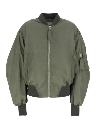 ATTICO THE ATTICO GREEN BOMBER JACKET WITH ZIP POCKET ON THE SLEEVE IN TECH FABRIC WOMAN