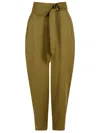 Attico Wool Gabardine Trousers High Waist Tie Wide Leg In Green