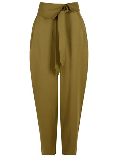 Attico Wool Trousers With Belted High-waisted Design In Green