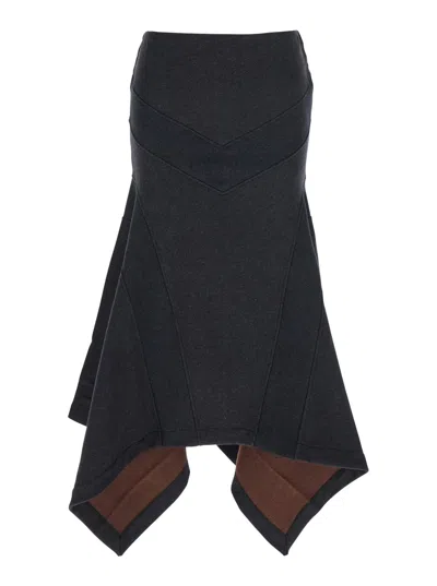 ATTICO THE ATTICO GREY MIDI SKIRT WITH LOGO LETTERING AND HANDKERCHIEF HEM IN COTTON WOMAN