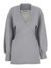 Attico Grey Mini Dress With V Neck And Logo Lettering On The Front In Gray