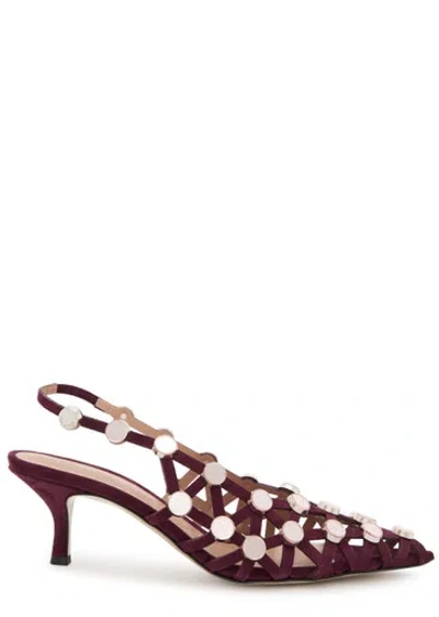 ATTICO THE ATTICO GRID 50 EMBELLISHED SUEDE SLINGBACK PUMPS
