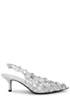 Attico Grid Studded Metallic Leather Slingback Pumps In Silver