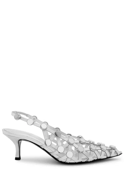 ATTICO THE ATTICO GRID 50 EMBELLISHED METALLIC LEATHER SLINGBACK PUMPS