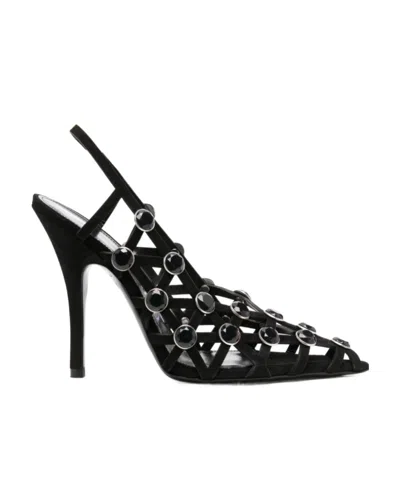 Attico 105mm Grid Rhinestone-embellished Pumps In Black