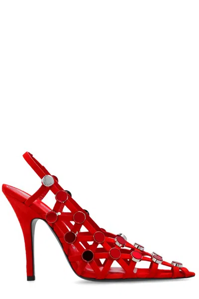 Attico The  Grid Pointed Toe Pumps In Red