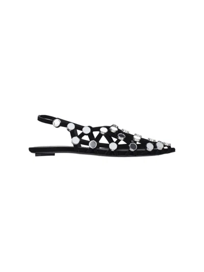 ATTICO THE ATTICO "GRID" SLINGBACK BALLERINAS WITH STUDS – BLACK