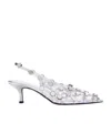 Attico Grid Studded Metallic Leather Slingback Pumps In Silver