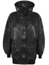 Attico Hammered Leather Bomber Jacket In Black