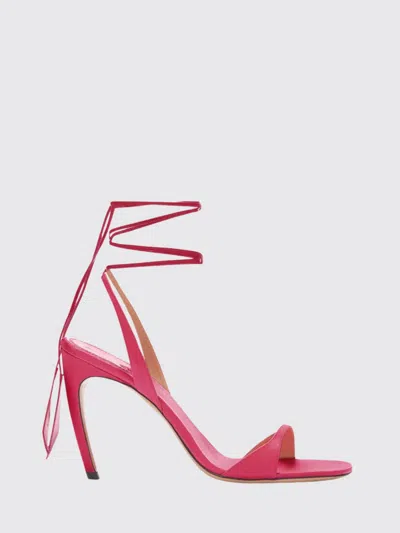 Attico Warm Fuchsia Now Satin High Heel Leather Sandals In Animal Print