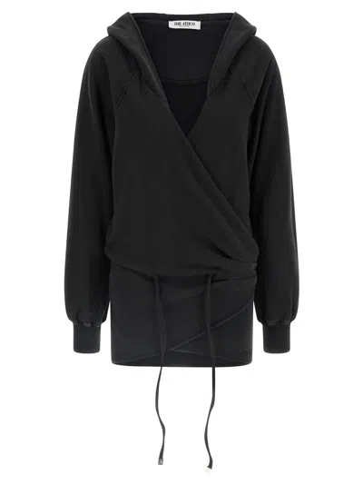 Attico The  Hooded Cotton Fleece Sweatshirt In Black