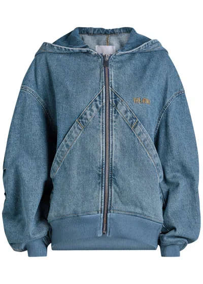 Attico The  Hooded Denim Bomber Jacket In Multi