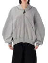 Attico Gray/beige Melange Loose Hoodie With Zip In Gray