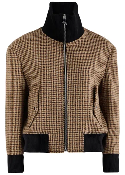 Attico The  Houndstooth-jacquard Wool Bomber Jacket In Brown