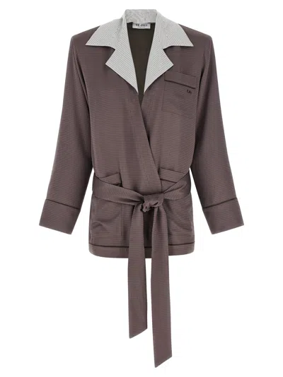 Attico The  Houndstooth Viscose Satin Blazer In Purple