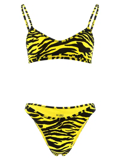 Attico Zebra Bikini Set In Black & Yellow