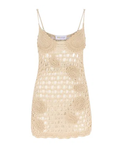 Attico Crochet Mini Dress In Neutral