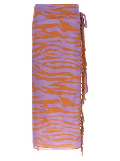 Attico Il Primo Bagno Animal-print Fringed Sarong Skirt In Multi