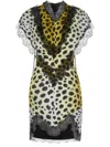 Attico Jace Cheetah-print Lace-trim Cutout Mini Dress In Black