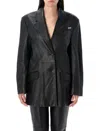 Attico Tailored Black Lambskin Blazer With Notched Lapels In Black