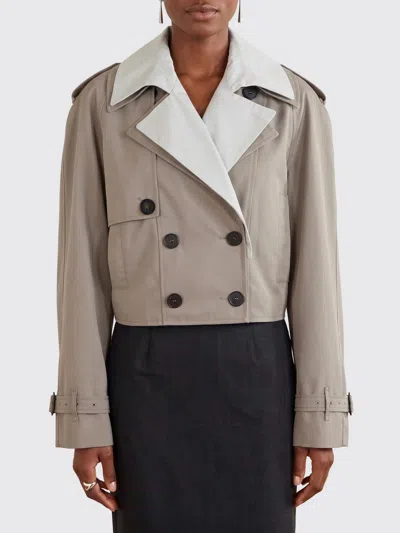 Attico Short Trench Jacket In Brown