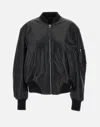 Attico Oversized Leather Bomber Jacket With Ribbed Details In Black