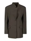 Attico Single-breasted Virgin Wool Blazer In Brown
