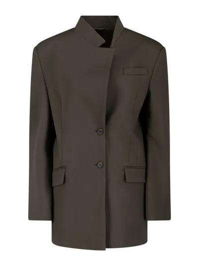 Attico Single-breasted Virgin Wool Blazer In Brown