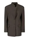 Attico Single-breasted Virgin Wool Blazer In Brown