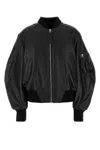 Attico Black Leather Bomber Jacket