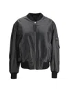 Attico Oversized Leather Bomber Jacket With Ribbed Details In Black