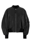 Attico Oversized Leather Bomber Jacket With Ribbed Details In Black