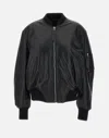Attico Oversized Leather Bomber Jacket With Ribbed Details In Black