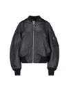 Attico Black Leather Bomber Jacket In Black