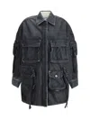 Attico Oversize Cotton Fern Denim Jacket With Button And Drawstring In Black