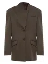 Attico Single-breasted Virgin Wool Blazer In Brown