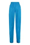 Attico Jagger Logo Jacquard Satin Wide Pants In Blue