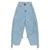 Attico Blue Jeans With Maxi Drawstring On The Front And Logo Patch On The Rear In Denim Woman In Blue