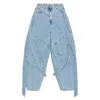 Attico Blue Jeans With Maxi Drawstring On The Front And Logo Patch On The Rear In Denim Woman In Blue