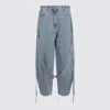 Attico Blue Jeans With Maxi Drawstring On The Front And Logo Patch On The Rear In Denim Woman In Blue