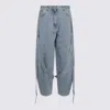 Attico Blue Jeans With Maxi Drawstring On The Front And Logo Patch On The Rear In Denim Woman In Blue
