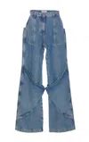 Attico Long Trousers With High Waist And Wide Leg In Blue