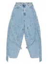 Attico Wide Jeans With Ribbons And Unique Seams In Blue