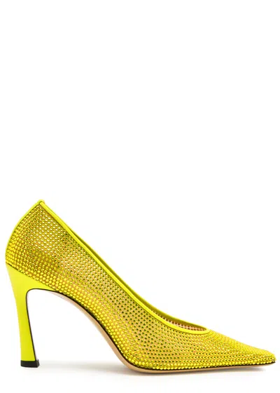 Attico The  Juno 95 Crystal-embellished Mesh Pumps In Yellow