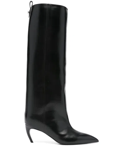 ATTICO THE ATTICO KNEE-HIGH BLACK LEATHER BOOTS WITH POINTED TOE
