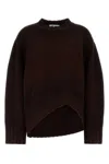 Attico Crew Neck Wool Cashmere Sweater Asymmetric Hem In Brown