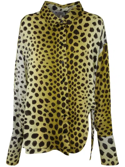 Attico The  Kota Cheetah Printed Fluid Satin Shirt In Yellow
