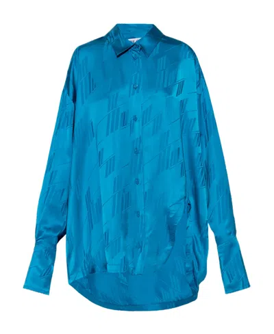 Attico The  Kota Satin Asymmetric Shirt In Blue