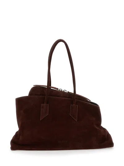 Attico The  'la Passeggiata' Brown Shoulder Bag With Two Top Handles In Leather Suede Woman