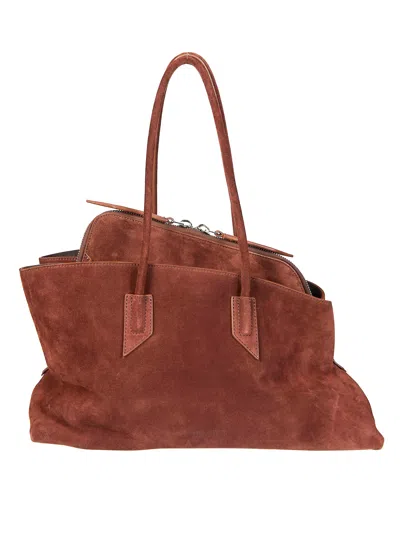 Attico The  La Passeggiata Medium Asymmetric Suede Tote In Marrone